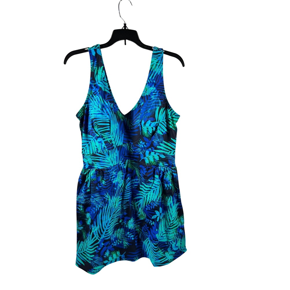 Swimsuits For All Swim Dress 20 Blue Tropical Palm Leaf One Piece‎ Women